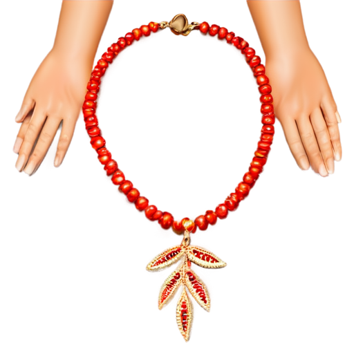 Two outstretched palms, a beaded necklace lies on the palms, in warm colors, a summer theme - icon | sticker