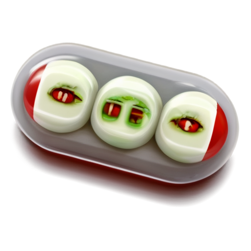 The logo for a musical punk rock band. The medical pill is red and white, one half is transparent, and sad and joyful emoticons are visible inside the pill. Above the pill is the name of the Side Effects group. - icon | sticker