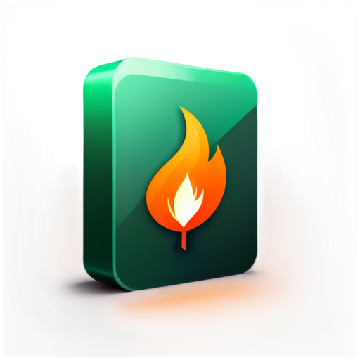 material design fire logo, with green checkboxes around it - icon | sticker