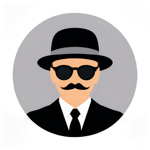 White background, black figures, hat, mustache, black glasses. The whole figure is in a gray circle. - icon | sticker