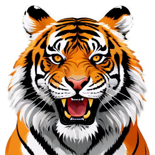 cute gentle crazy tiger angry, black - white background tone with 10% orange, red elements - icon | sticker