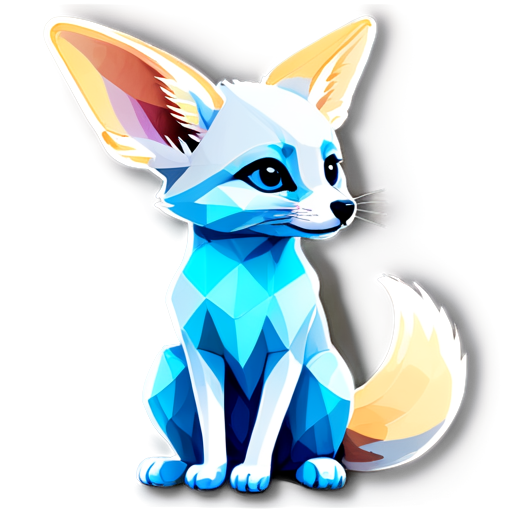 A clip art geometrical profile of a sitting fennec fox in silver and azure blue colors for a gamer on twitch - icon | sticker