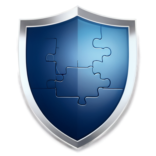 Create a shield icon that combines the elements of puzzle pieces and a protective shield, following these specifications: Shape: Design a symmetrical shield with a slightly curved top and straight sides. Puzzle Pattern: Cover the shield's surface with a repeating pattern of interlocking puzzle pieces. Make sure the puzzle pieces are of various sizes and orientations, fitting neatly together without gaps. Color Scheme: Use a gradient of blue shades for the puzzle pieces to symbolize trust, security, and reliability. Outline: Add a thin silver or gray outline around the shield's edges to create a clean and polished look. - icon | sticker