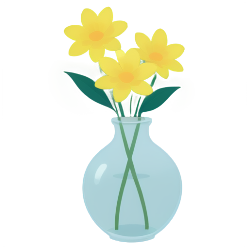 blue-yellow flowers in a vase, transparent png style - icon | sticker