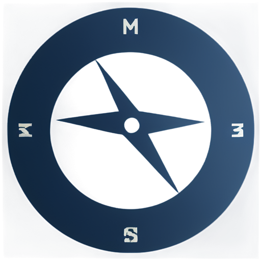 Based on the circle, outline the disc, design a concise pointer in the center of the disc, slightly tilted. Use smooth, simple lines to outline the scale and needle of the compass and avoid complicated decorations. Use dark blue or black as the main color to convey a sense of stability and technology. The abstract painting of the M and C letters in "mengxichat" is integrated into the needle and scale design of the compass to form a unique visual symbol. Use negative space. - icon | sticker