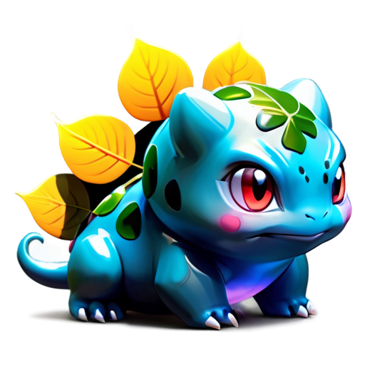 Epic full-body illustration of Bulbasaur, standing confidently with its bulb glowing faintly, lush jungle background, detailed skin texture and leaves, determined and friendly expression, dynamic lighting, high-definition, realistic style. - icon | sticker