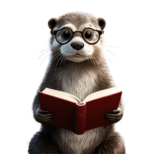 An otter in glasses is reading a book - icon | sticker