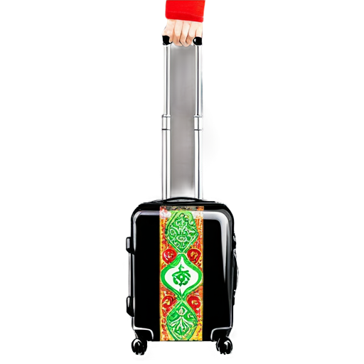 A suitcase with a traditional Iranian design and with Iranian colors in the hand of an Iranian woman at the airport - icon | sticker