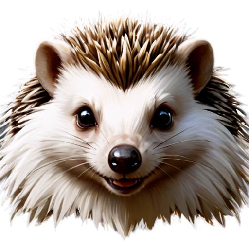 A highly realistic and detailed Hedgehog face icon, pointed ears, piercing amber eyes, and sharp teeth. The fur around its face is thick and gray, with black markings that give it a fierce yet regal appearance.a concept art icon for league of legends, a digital art logo, illustration, - icon | sticker