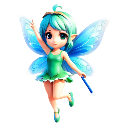 chibi fairy girl, shooting magic from staff, 3d, flying - icon | sticker