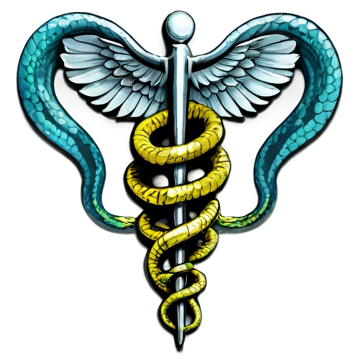 hi detailed caduceus with 7 snake crossings - icon | sticker