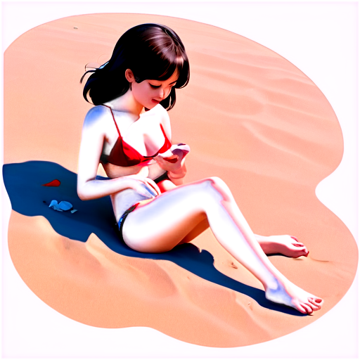 in anime style, 2d anime character, white European appearance, young, day, girl, beautiful, dark-haired, curved, slender, pretty, young, without shoes, on the see, lying on the sand with her back up, heat, white sand, feeding her baby with her salt, - icon | sticker