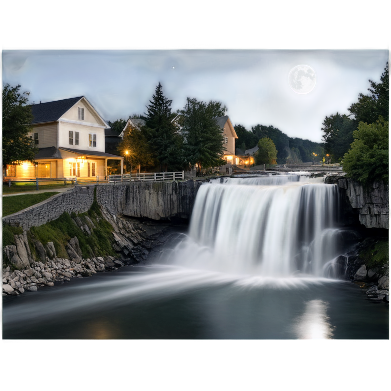 moonlight falls on a small town, photorealism - icon | sticker