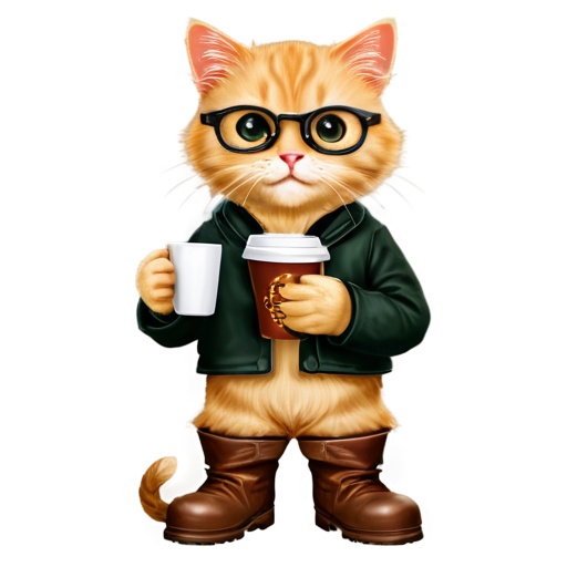 clever cat in boots goggles holds cofee cup - icon | sticker