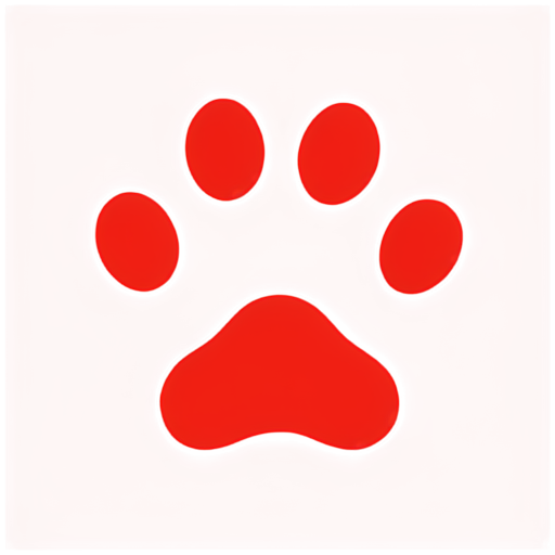 Create an app icon design that features a bright red paw print above a stylized grey text saying "DistriPets," with the "D" in a darker shade and larger size to stand out, all set against a clean, white background to ensure visibility at smaller sizes. - icon | sticker