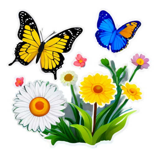 Summer meadow flowers birds butterflies - icon | sticker