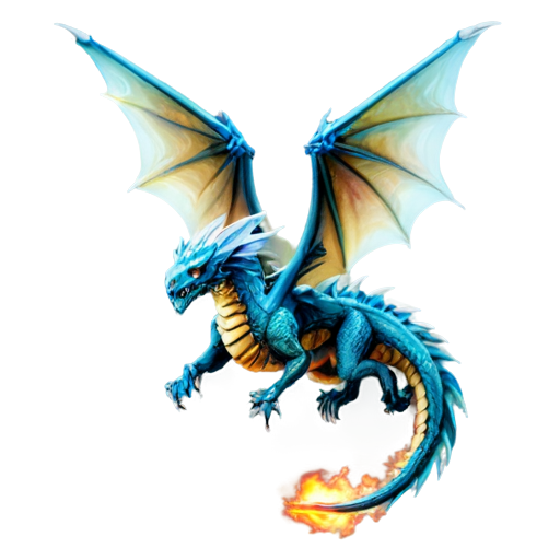 Flying squeleton Dragon with wings in fire - icon | sticker