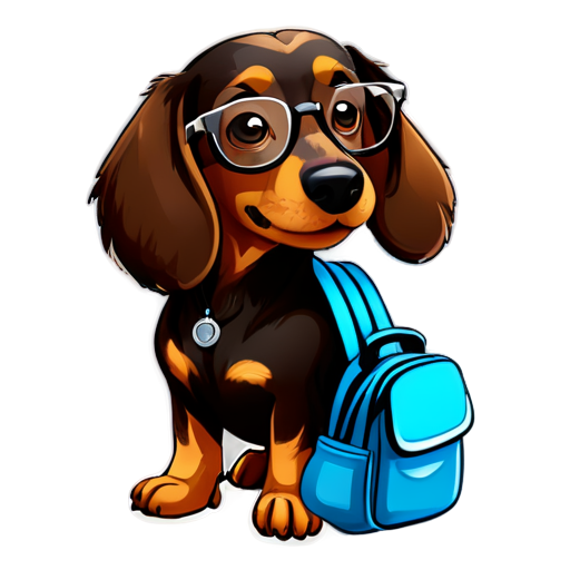 Dachshund dog with glasses and a school bag - icon | sticker