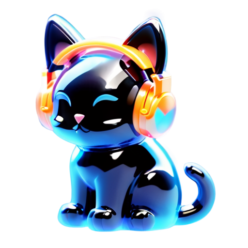 logo of bad cat with headphones listening to delicious music - icon | sticker