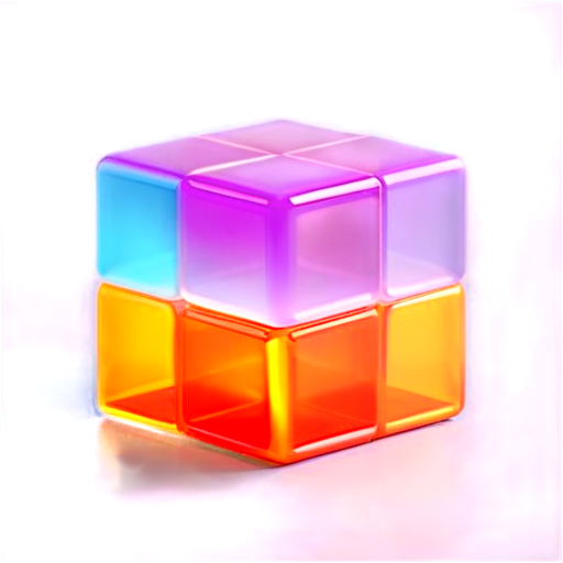 Craft a minimalist logo featuring four interconnected, vibrant 3D cubes. Each cube represents a major marketplace: Wildberries (violet), Yandex Market (orange), MegaMarket (green), and OZON (light blue). Incorporate subtle stylized initials ("W," "Я," "M," "O") on their respective faces. Consider a Lego-like construction or a 3D Rubik's Cube aesthetic for a playful touch. - icon | sticker