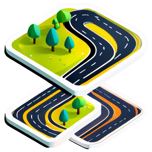 roads, highways, railways low poly vibrant colors isometric button - icon | sticker