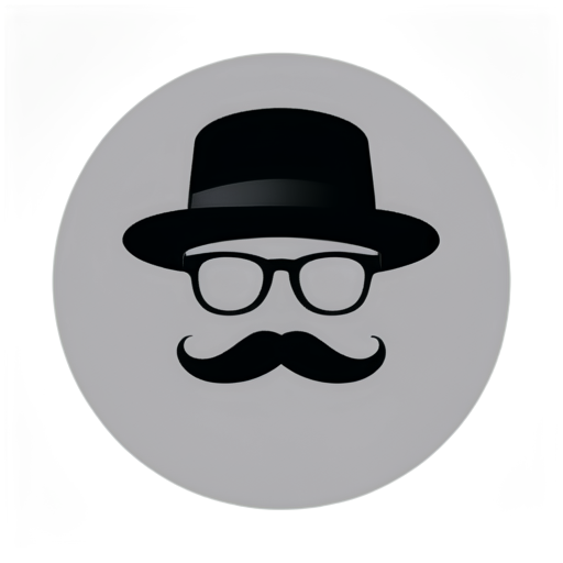 White background, black figures, hat, mustache, black glasses. The whole figure is in a gray circle. - icon | sticker