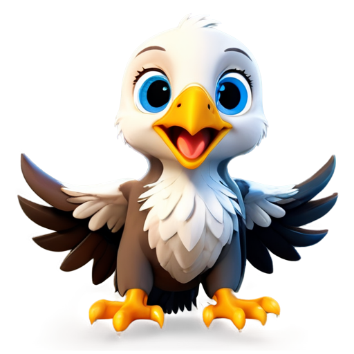 Cute 3D Cartoon Baby Eagle soaring. Adorable 3D cartoon baby eagle with open wings, expressing joy and excitement. Ideal for children education - icon | sticker