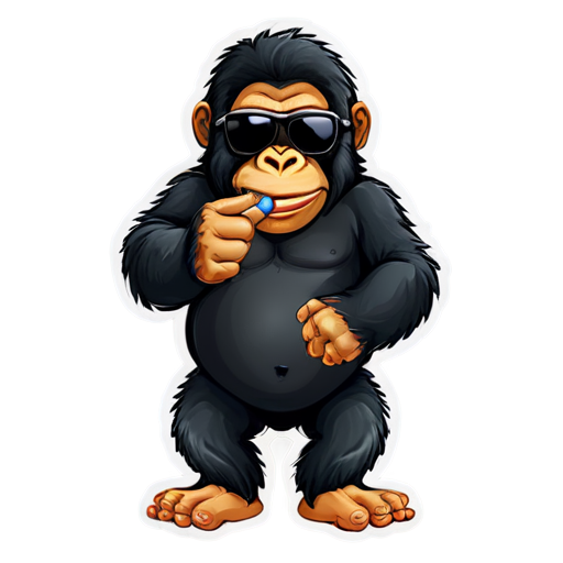 happy gorilla with dark sunglasses smoking a sigar - icon | sticker