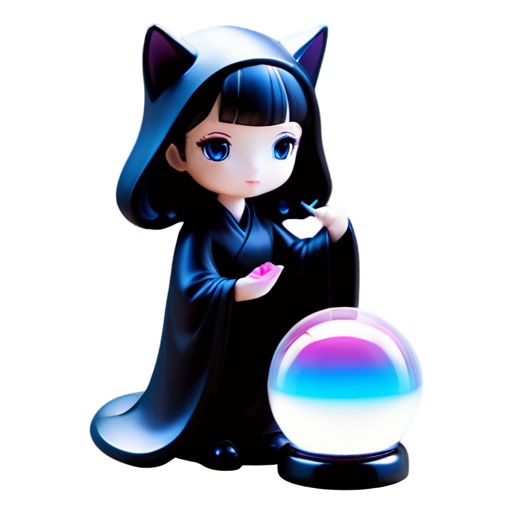 sorceress doing nails with a glass ball for fortune telling and a black cat - icon | sticker