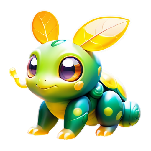 Epic full-body illustration of Caterpie, crawling on a lush green leaf, detailed texture of its segmented body and antennae, vibrant forest background, determined and curious expression, dynamic lighting, high-definition, realistic style." - icon | sticker