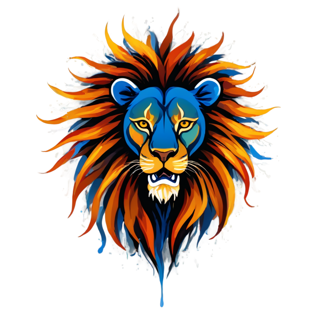 line art drawing abstract expressionism, intricately formed dynamic splash of fire and water in the shape of a lion head, professional, sleek, modern, minimalist, graphic, line art, vector graphics - icon | sticker