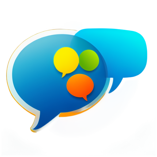 Symbols: Combine a chat bubble, phone, and video camera icon Colors: Use vibrant colors like blue and green for the chat bubble, red for the phone, and yellow for the video camera. - icon | sticker