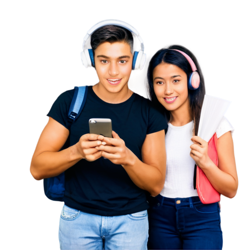 An icon depicting a group of teenagers and young adults holding smartphones, with a small wallet or piggy bank symbol showing few coins inside. The background could include youthful elements like headphones or backpacks to emphasize the age group - icon | sticker