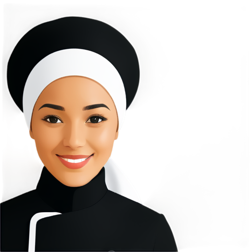 vector 2D close up black and white woman chef with hijab and smiling for resto logo - icon | sticker