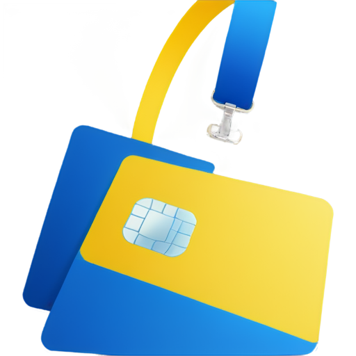 generate ID card diagonal card in blue an yellow shade , now put this card encircled from top and diagonally cut from one side - icon | sticker