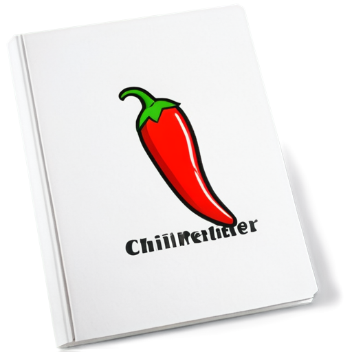 The book, the chili pepper logo on the crust, the book is open and lying. Paper is flatten and looks like logo of the book - icon | sticker