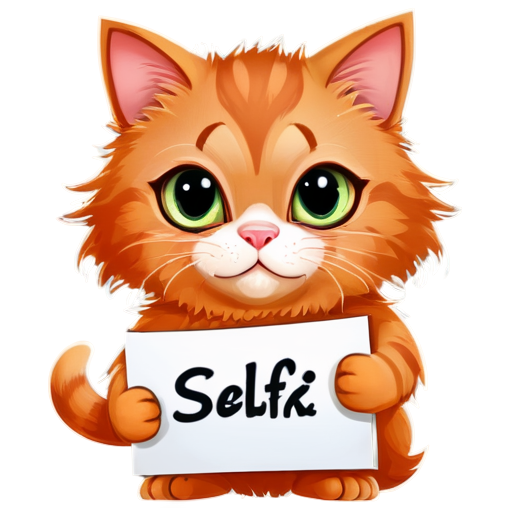 A red-haired cat holds a sheet with the inscription "selfik" - icon | sticker