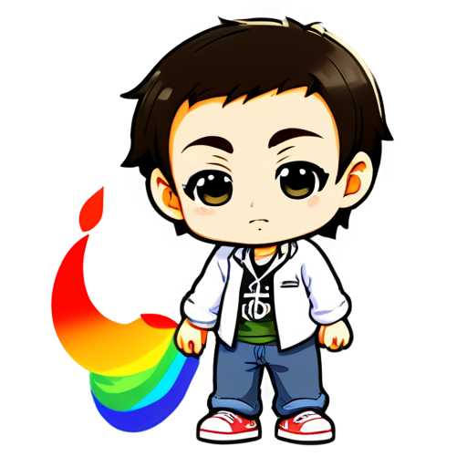 The man is bent forward, with the words "神秀 style" written above him in rainbow colors. - icon | sticker