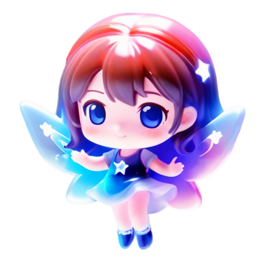 chibi fairy girl, shooting magic from staff, 3d, flying - icon | sticker