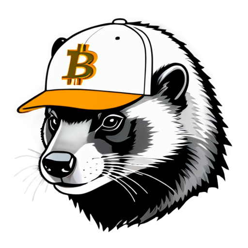 a honey badger wearing a cap with a bitcoin badge, bold outline with a black outline - icon | sticker