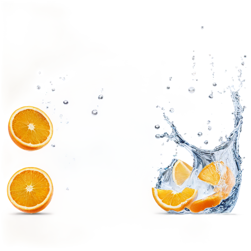 splashing, orange theme, orange slices, orange, water drop, orange slice, fruit, white background, simple background, water, monochrome, bubble, falling, blurry - icon | sticker
