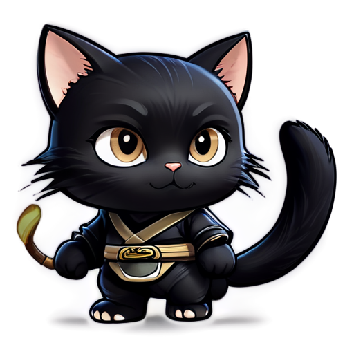 A delightful and adorable Pixar-style animated chibi cat dressed in an authentic ninja costume. - icon | sticker