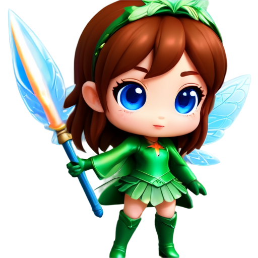 chibi fairy girl shoot magic missile from her staff, 3d - icon | sticker