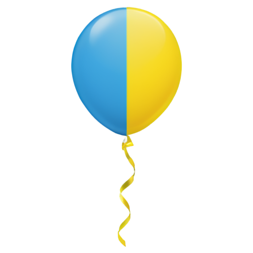 blue and yellow balloon with a ribbon, transparent png style - icon | sticker