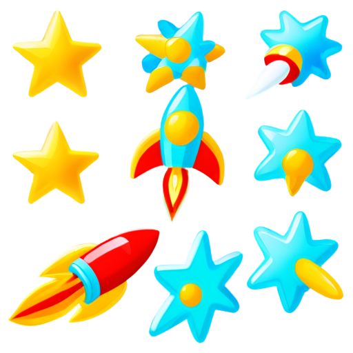 3D PNG icons for children's development center, stars, rockets, puzzles. Colors light blue, turquoise - icon | sticker