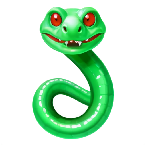 3D icon green snake with a coiled body and a slightly raised head, featuring red and black circular eyes. The snake has a small, protruding red forked tongue and is set against a solid white background. - icon | sticker