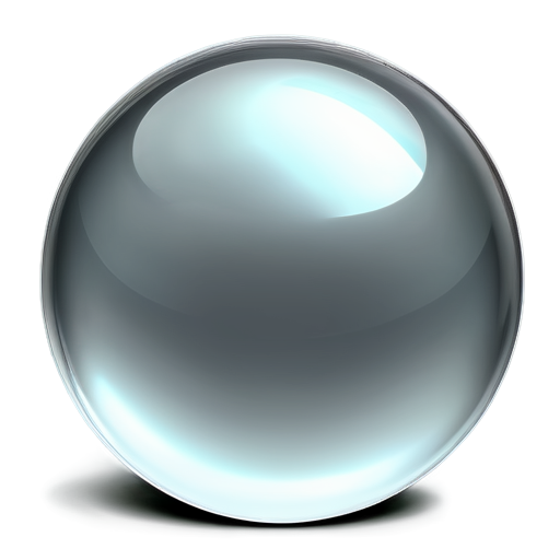 A simple, floating glass sphere without any base or stand, with a transparent, reflective surface. The sphere is empty or filled with subtle magical effects like gentle swirls of energy or light particles. The design is minimalistic and elegant, shown on a completely plain white background with no gradients. - icon | sticker