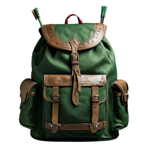 medieval backpack with green arrow coming out of it - icon | sticker