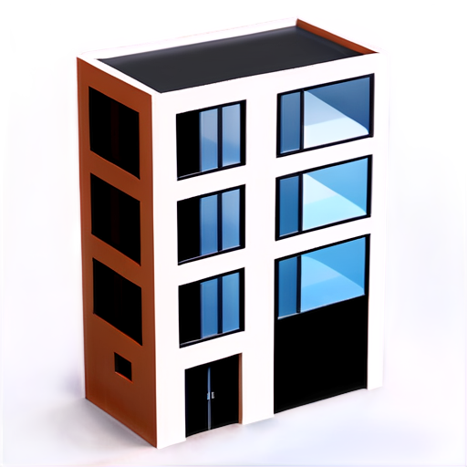 minimalistic isometric clay 3d model of the building with parking angle 45 degrees, it has windows and also it has no colors except white and black - icon | sticker