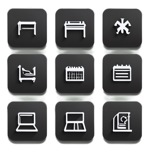 Create multiple icons for a navigation panel in a minimalistic, monochrome style matching the aesthetic of the provided image. The icons should represent a table of tenders and commercial orders, using simple and clean lines with clear, straightforward designs. - icon | sticker